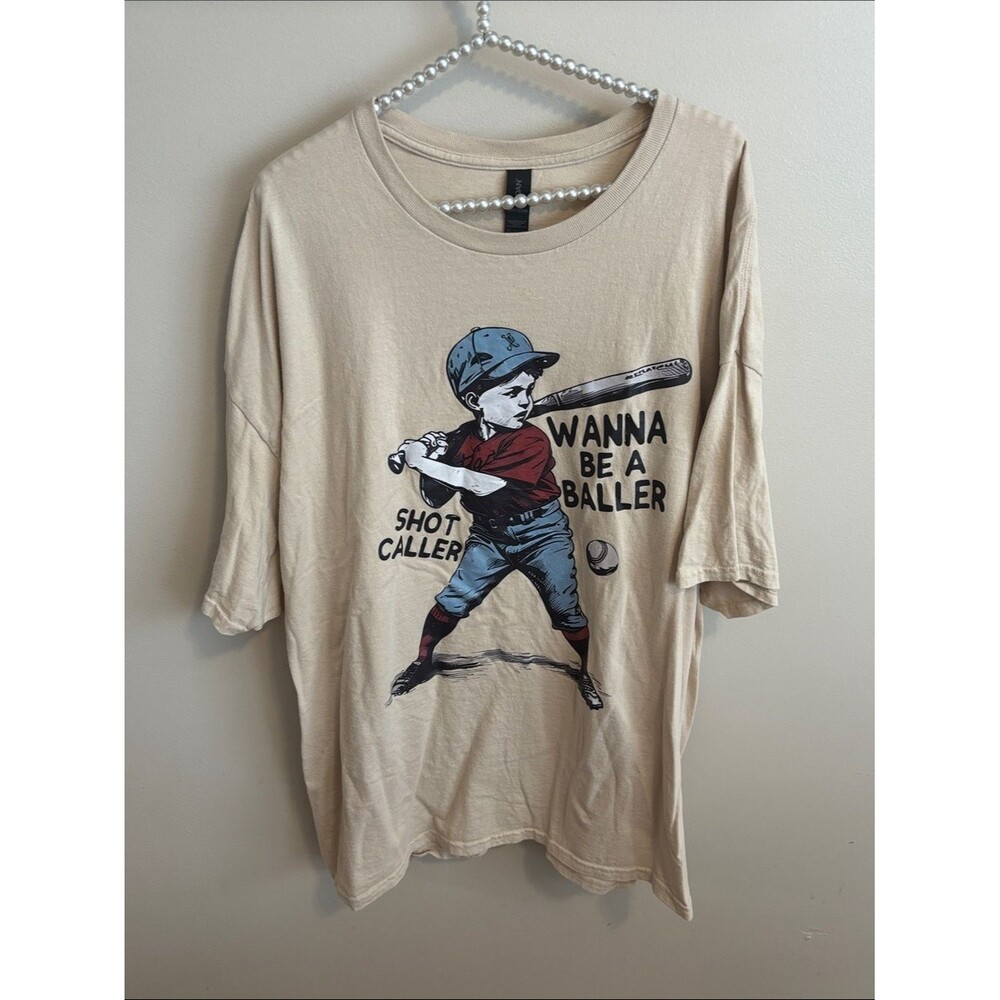 Gildan Beige 'Wanna Be a Baller' Baseball Graphic Tee 3xl